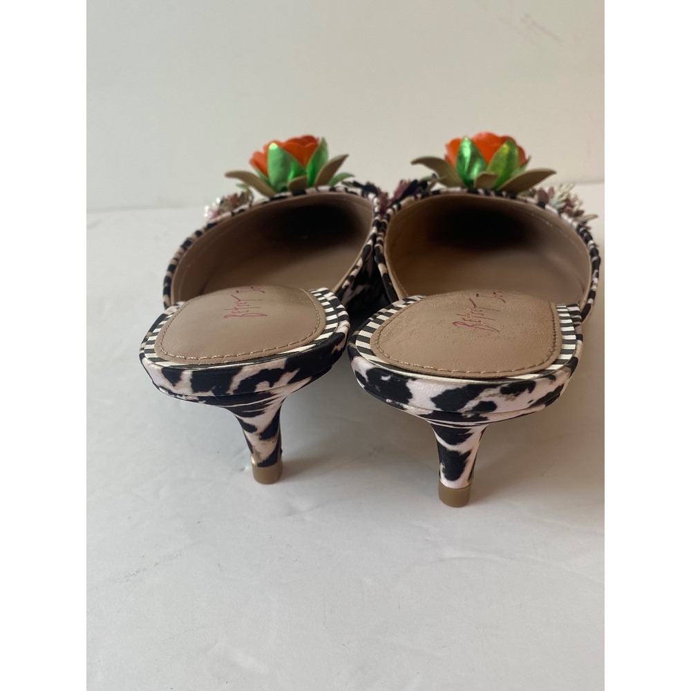 NWOT Betsey Johnson Abigail Leopard Print Floral Kitten Heel Mules sz Size 7.5M - Picture 8 of 9